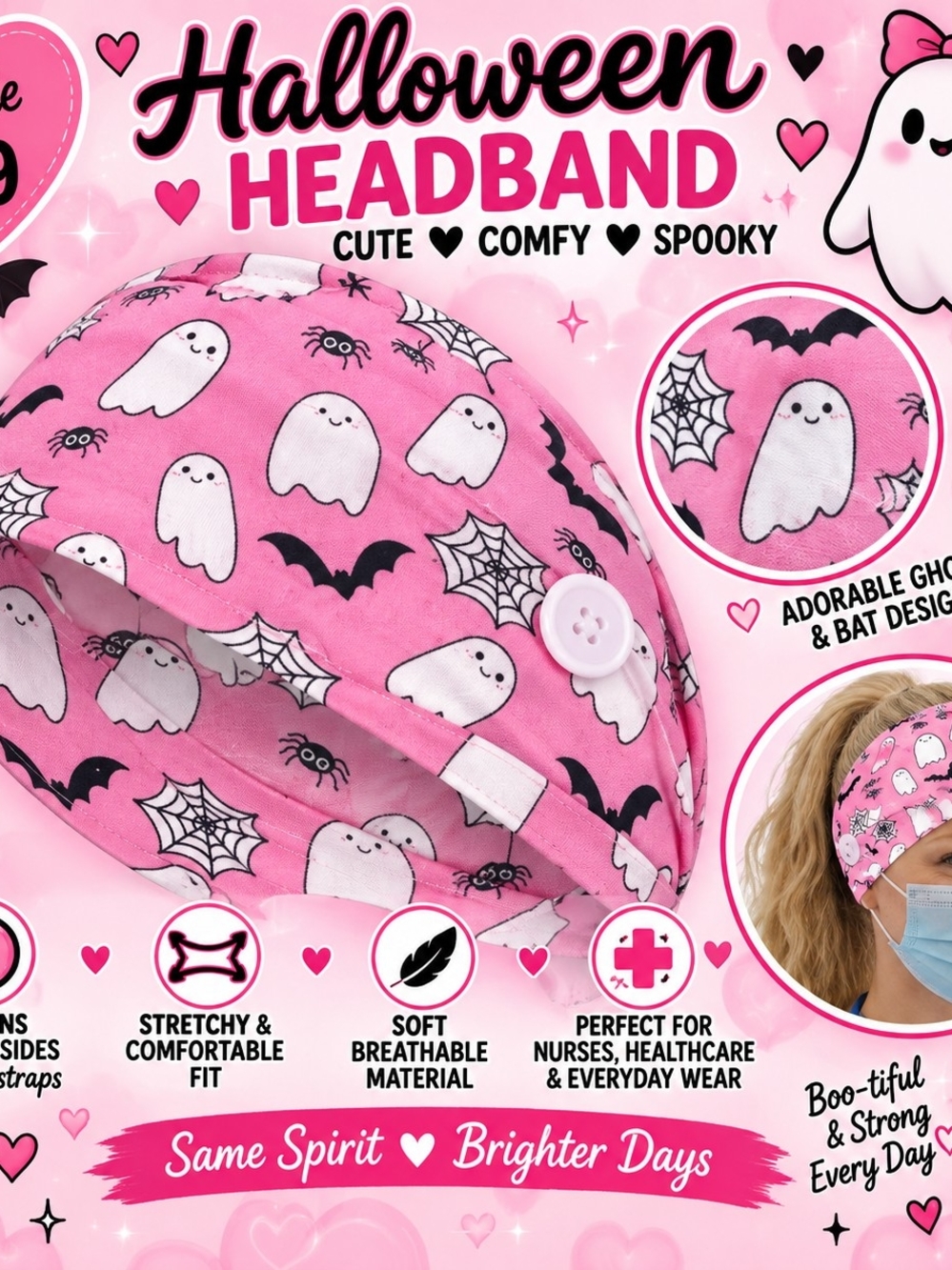 Halloween Pink Ghosts & Bats Kids Headband